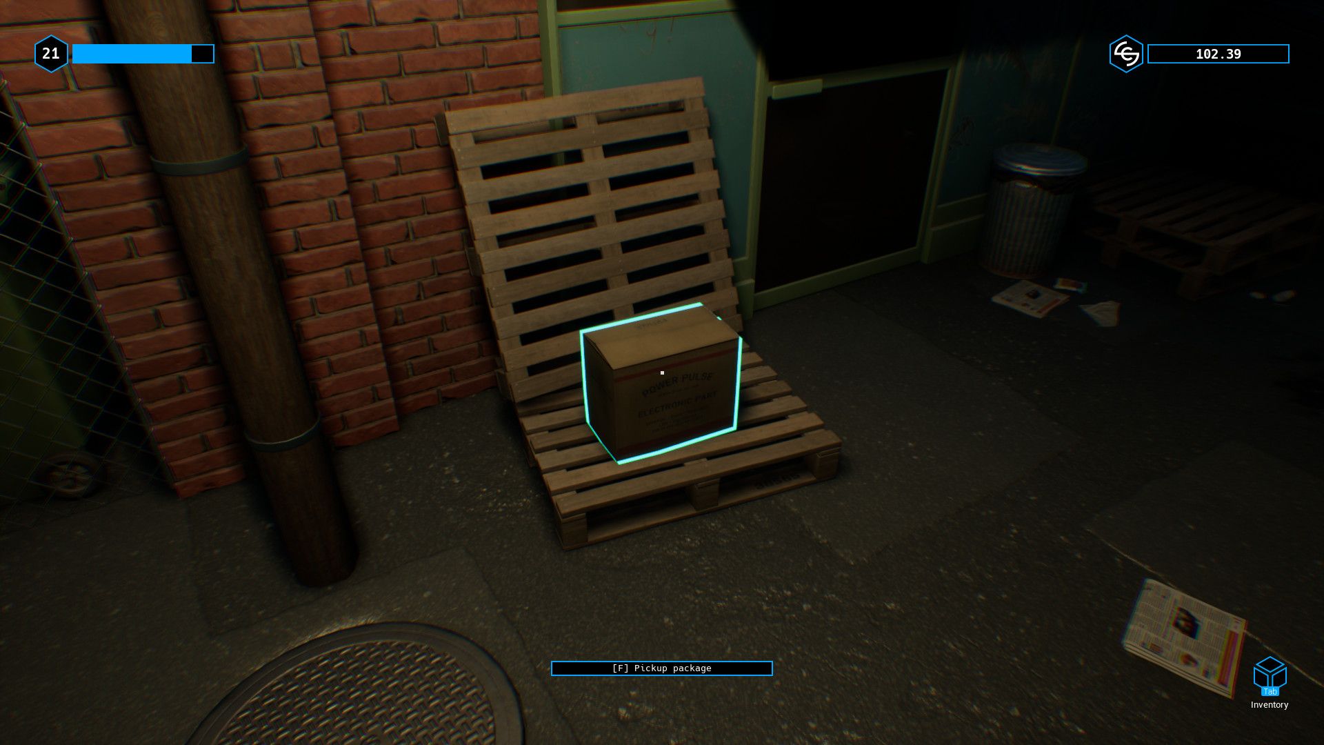 Picking up a package of electronic parts in the alley